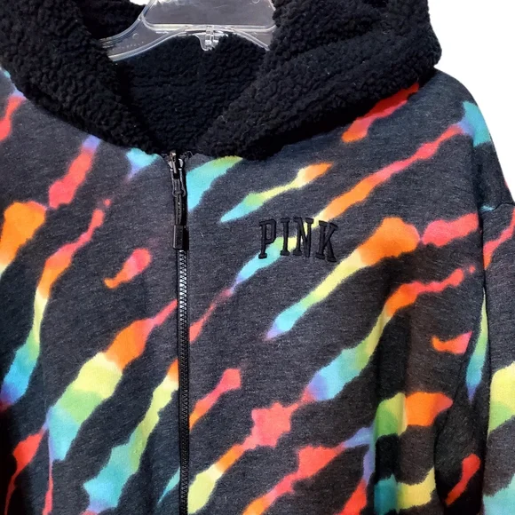 Victoria's Secret PINK Zebra Black Ombre Rainbow Tie Dye Sherpa Set - Picture 10 of 15